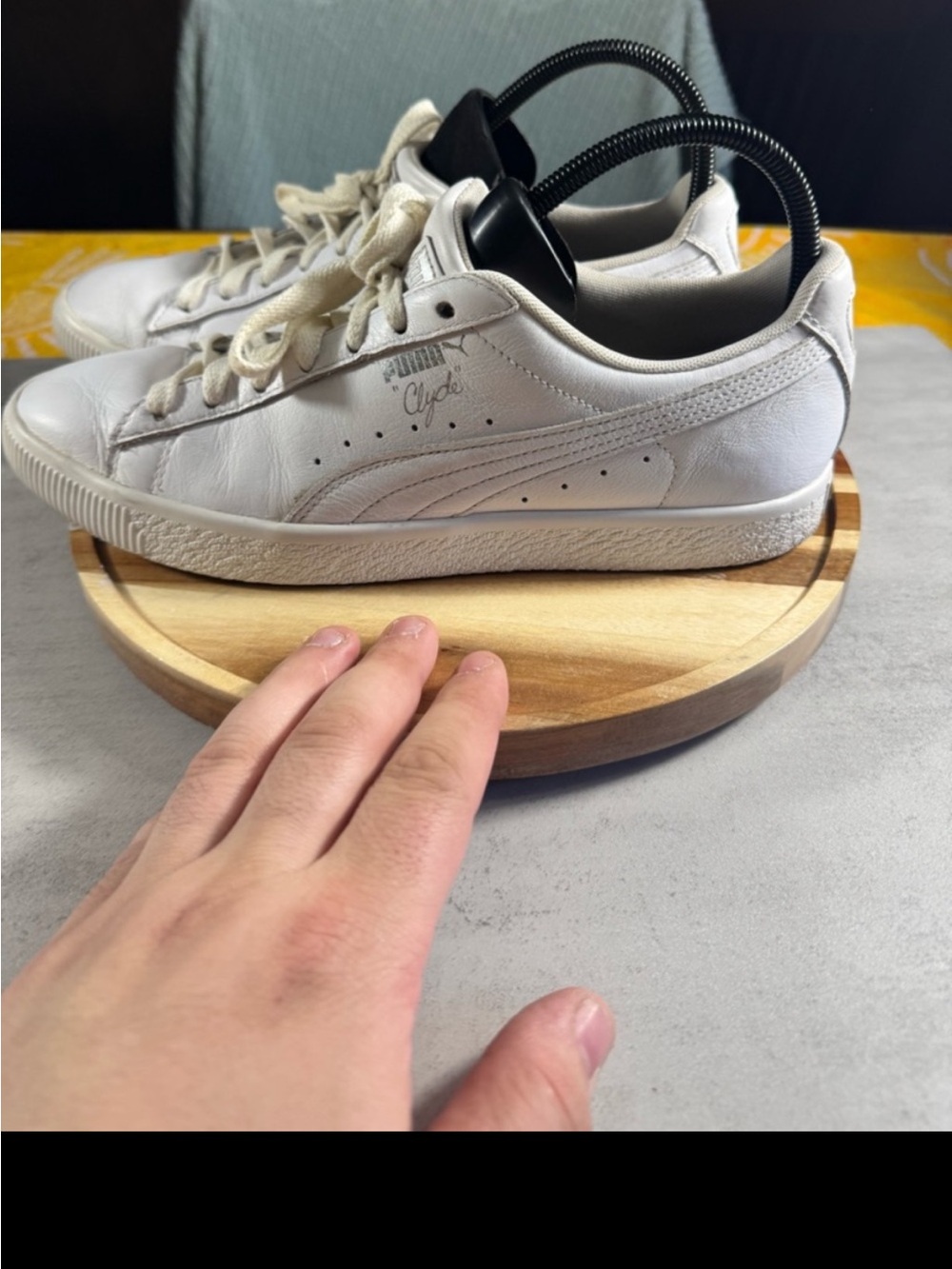 Puma White Leather Clyde Low-Top Sneakers